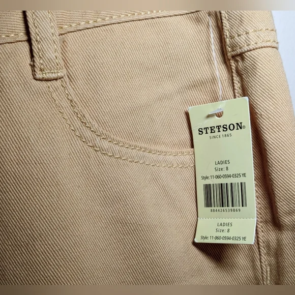 Ladies Sz 8 Stetson Western Denim Jean Skirt Straw Brown Frayed Fringe Bottom - Picture 3 of 6